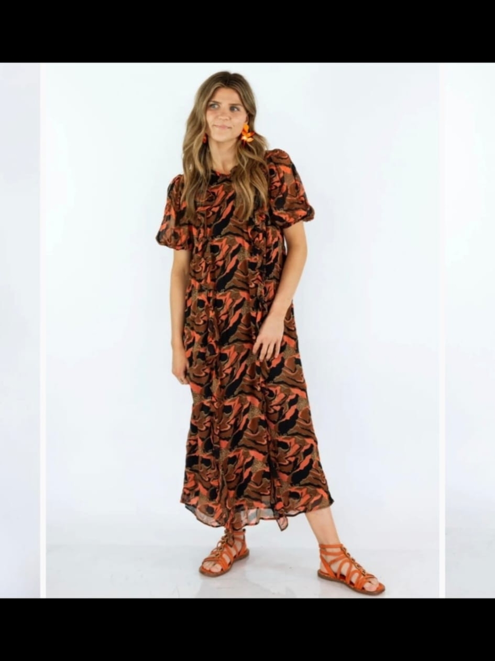 Cleobella Rust & Black Floral Maxi Dress